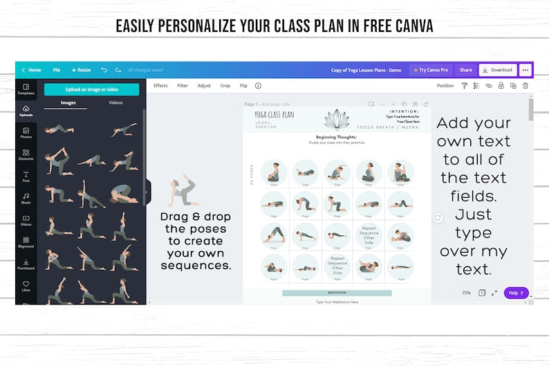 Yoga Class Planner, Yoga Teacher Class Plans, Yoga Class Sequence Planner, Yoga Class Plans - Drag & drop 400 poses to sequence your class