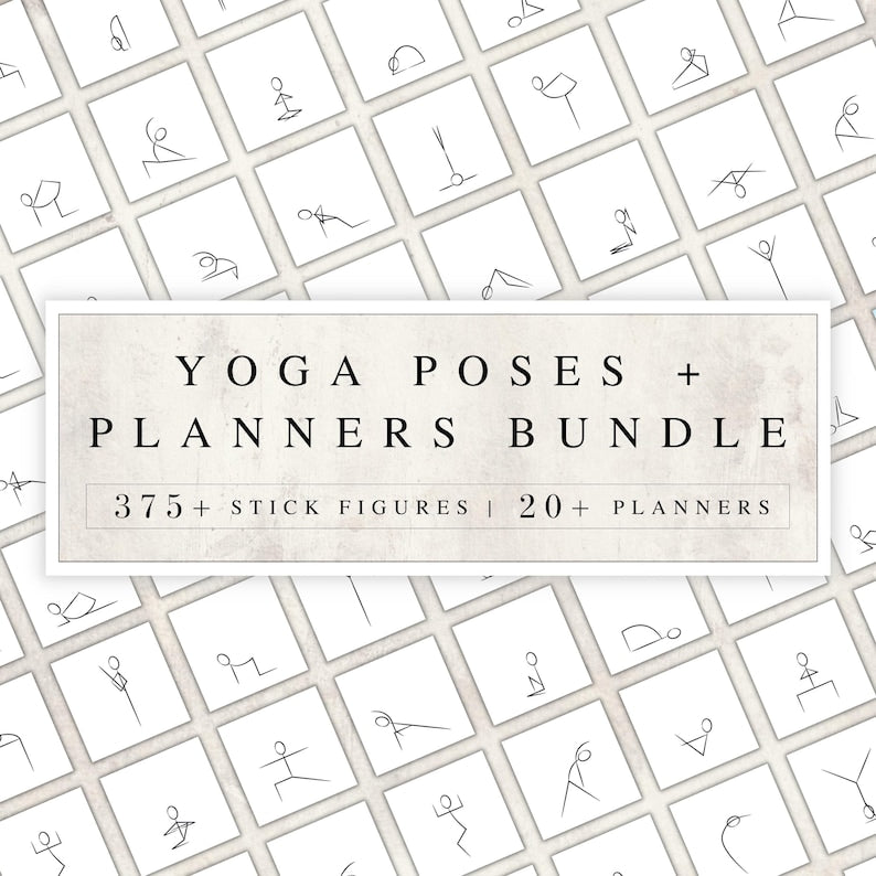 Yoga Pose Stick Figures Bundle | Yoga Teacher Class Plans | Yoga Sequence Planner | 375+ Yoga Poses | Yoga Flow Planner | Yoga Poses PNG JPG + 5 Ebooks