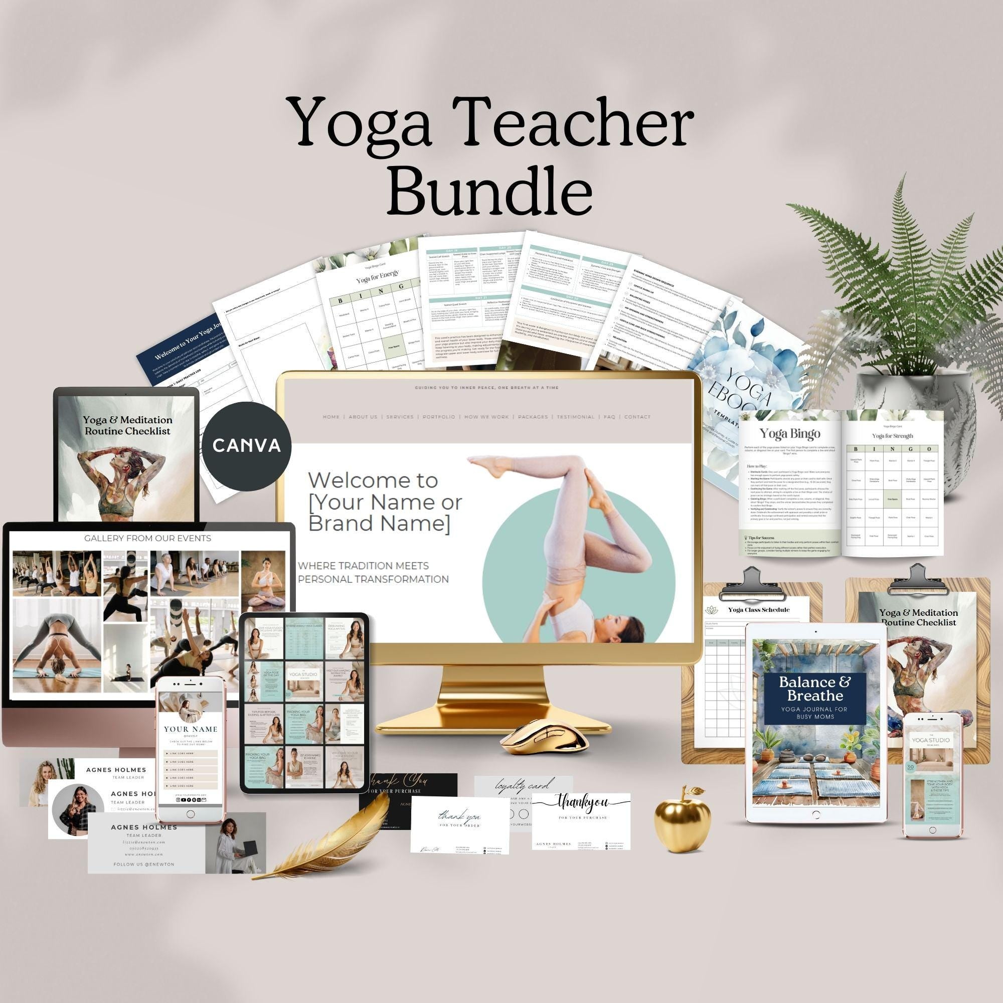 yoga teacher bundle yoga instructor canva templates yoga coach business social media kit wellness marketing materials gift for yoga teacher + 5 Ebooks