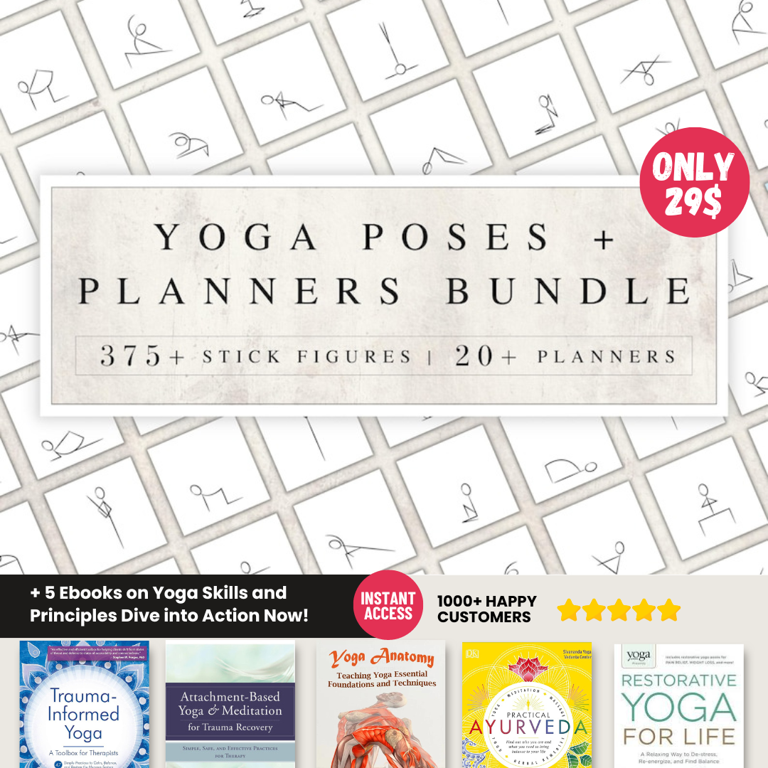 Yoga Pose Stick Figures Bundle | Yoga Teacher Class Plans | Yoga Sequence Planner | 375+ Yoga Poses | Yoga Flow Planner | Yoga Poses PNG JPG + 5 Ebooks